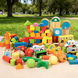 เตรียมจัดส่ง บล็อกไม้ 100 ชิ้น พร้อมถังเก็บ ของเล่นเสริมพัฒน…