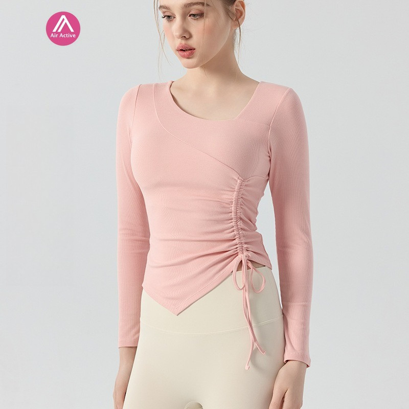 AirActive Sports Long Sleeve Irregular Drawstring มาพร้อมแผ่นรองหน้าอกพิลาทิสโยคะฟิตเนส