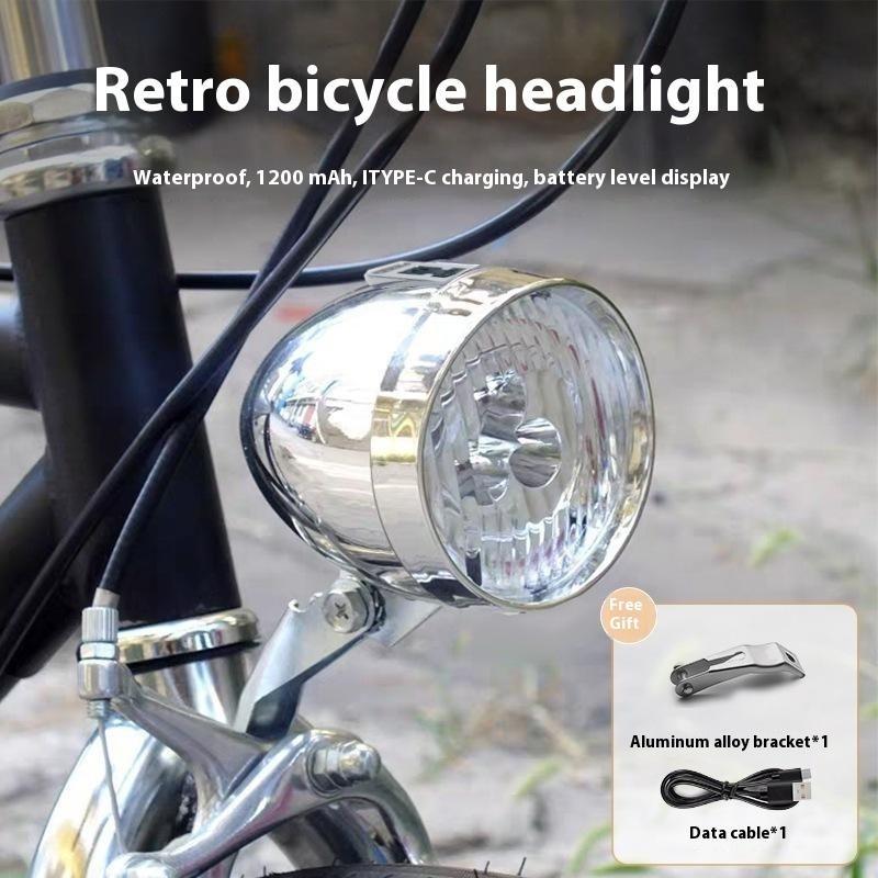 Technicolorsuper 3 LED Retro ไฟหน้า 3 โหมดแสงด้านหน้า Type-C ชาร์จวินเทจคลาสสิกจักรยาน HeadLamp อุปกรณ์ขี่จักรยาน TSR