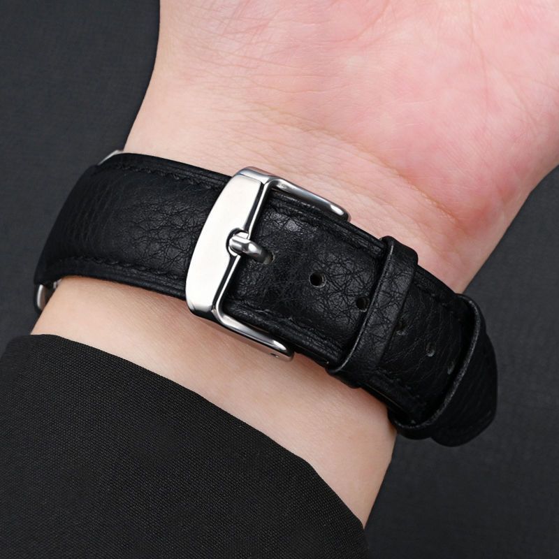 Lychee Grain สายนาฬิกาหนังแท้ขาหัวเข็มขัดสร้อยข้อมือ Unisex ธุรกิจเข็มขัดนุ่มสองด้านทดแทนใช้งานร่วมก