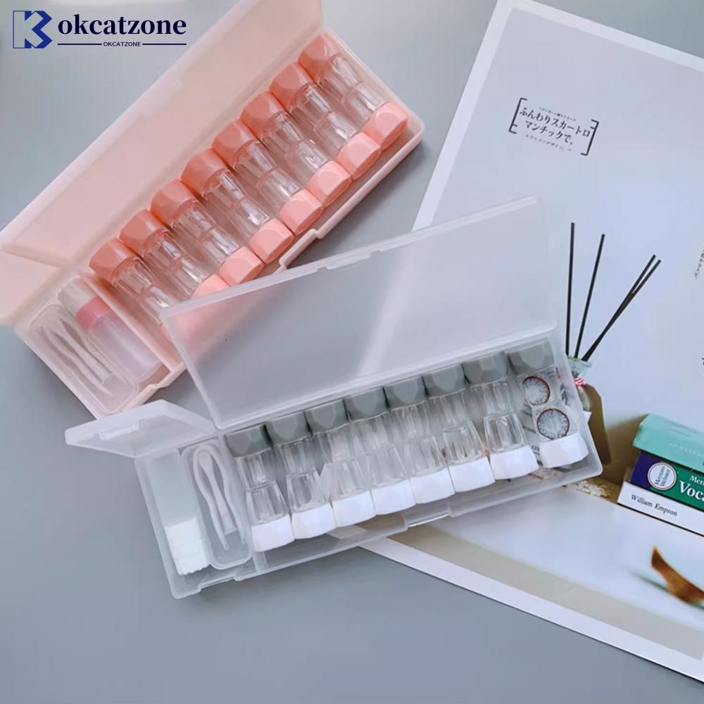 OKCATZONE 8 ชิ้นคอนแทคเลนส์กล่องพร้อมเลนส์แหนบคอนแทคเลนส์ชุดผู้ถือคอนแทคเลนส์ Soak Storage Case RGP 