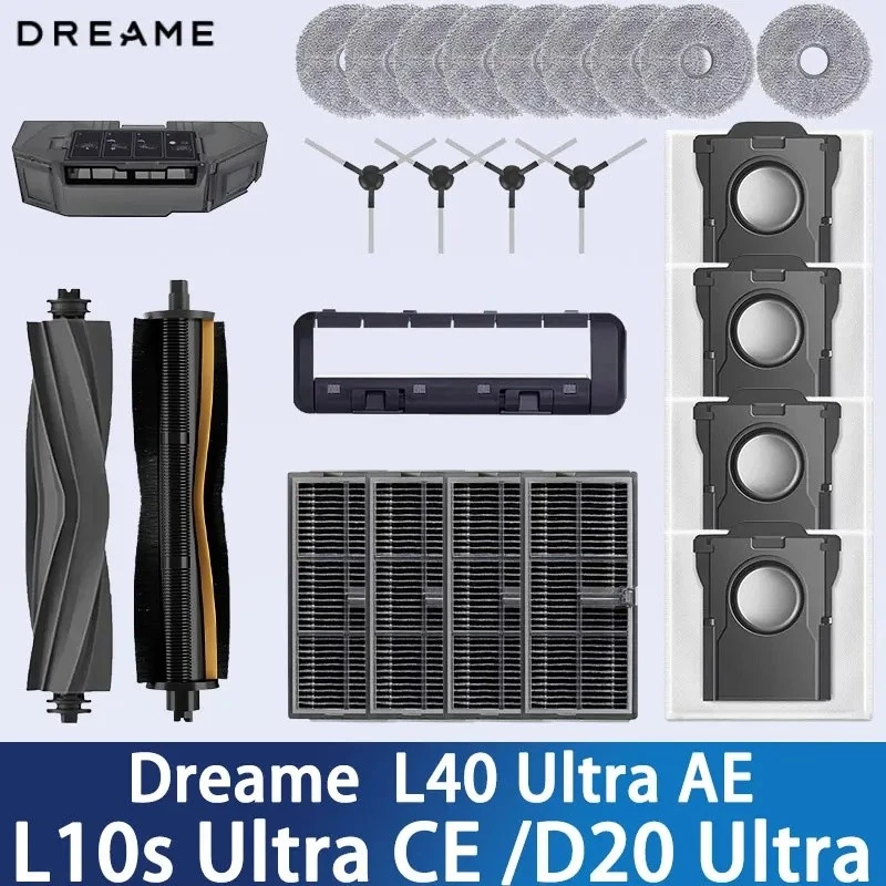 Dreame D20 Ultra L40 Ultra AE / L10s Ultra CE เครื่องดูดฝุ่นหุ่นยนต์อุปกรณ์เสริมหลักแปรงด้านข้าง Mop ถุงเก็บฝุ่นกรองอะไหล่