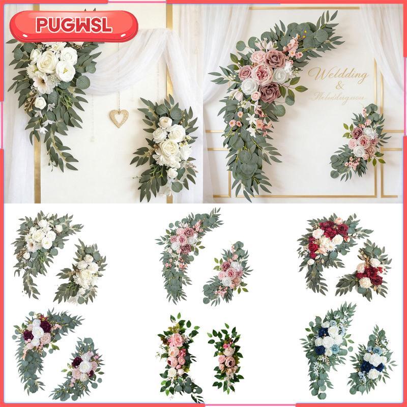 [pugwsl] 2 ชิ้นดอกไม้ Swag ฉากหลังงานแต่งงานพวงหรีดดอกไม้ประดิษฐ์ Swag สําหรับรถยนต์งานแต่งงาน