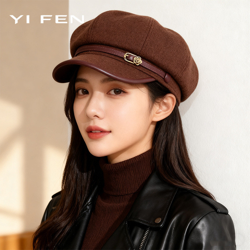 YI FEN หมวกเบเร่ต์สีดำ สไตล์วินเทจญี่ปุ่น ทรงจิตรกร ใส่แล้วหน้าเรียวสวย ดูแพง [พร้อมส่ง]