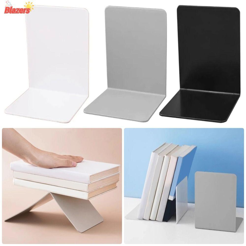 BLAZERS 1/2 ชิ้นหนังสือ Stoppers ผู้ถือ, การออกแบบกันลื่นตกแต่ง Simple Bookend, พลาสติกหนาทนทาน L-Shaped โต๊ะชั้นวางหนังสือสําหรับห้องสมุดห้องนอน