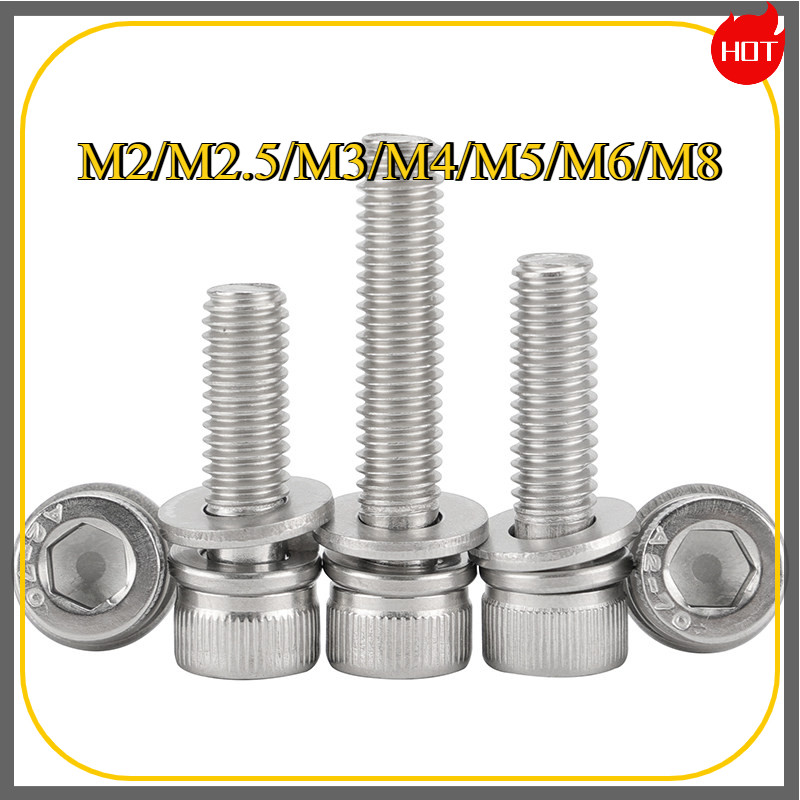 น็อต หัวจมติดแหวนอีแปะ แหวนสปริง สแตนเลส 304 M2/M2.5/M3/M4/M5/M6/M8 JFDP001-5