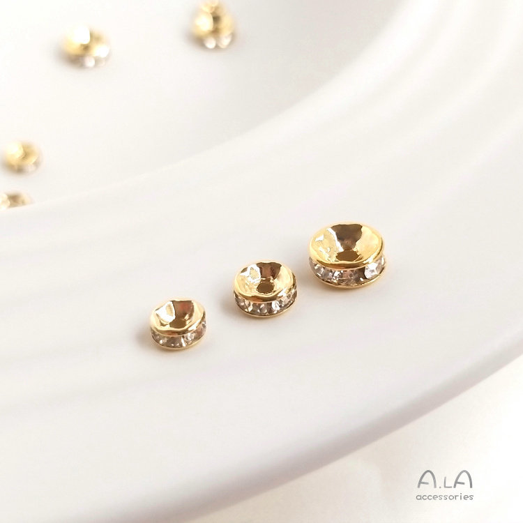 14k Light Gold 18K ทองแท้สี Retention แหวนเพชร Spacer ลูกปัดฝังเพทาย Spacer สร้อยข้อมือทําด้วยมือ DI