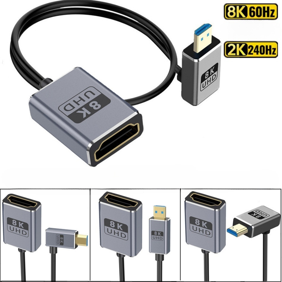 สาย Micro HDMI Male to HDMI Female Coaxial, 8K@60Hz & 4K@120Hz, 90 Dregee Micro HDMI Plug Extension 