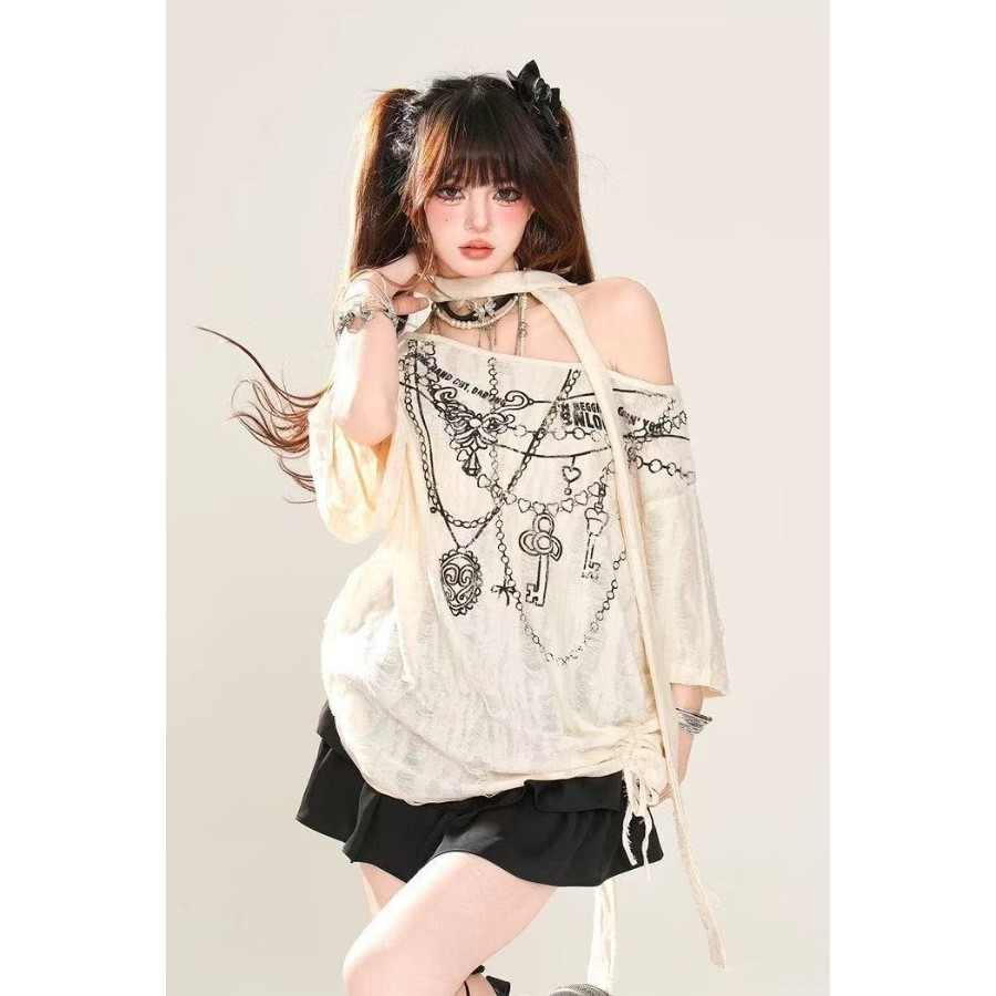 FX Niche Y2K Top สไตล์ใหม่สำหรับฤดูร้อน แขนสั้น ใส่สบาย มาพร้อมฟรีบิบSlimming Effect