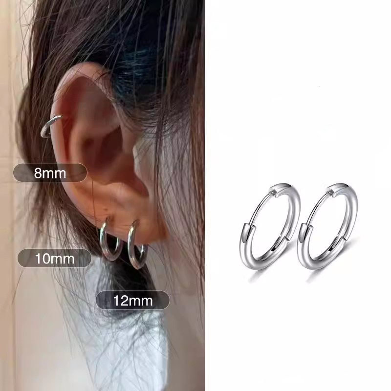 Roselife ต่างหูวงกลมจากเหล็ก ขนาดกลาง สำหรับผู้หญิงและผู้ชาย สวมใส่ง่ายทุกวัน - รูปที่ 2