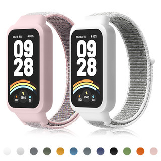 เคสพีซี + สายรัดห่วงไนลอนสําหรับสมาร์ทวอทช์ Xiaomi Mi Band 9 Active เข็มขัดแบบปรับได้ป้องกันหน้าจออุปกรณ์เสริมสําหรับ Redmi Band 3