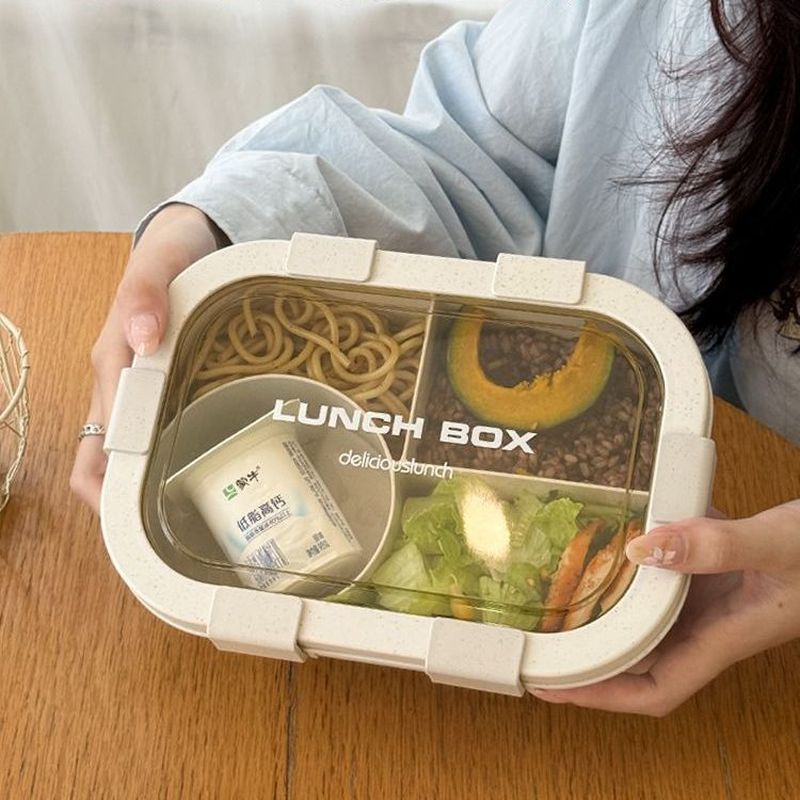 小麦饭盒可微波炉加热新款日式上班族分格饭盒学生便当盒轻便餐盒2.1Microwaveable Wheat Lunch Box New Japanese Style Office Worker Comp