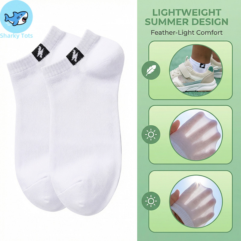 【BKK Delivery】ถุงเท้าสำหรับเด็กอายุ 1-8 ปี จากผ้าฝ้ายสีทึบฟ้าผ่า นุ่มสบาย