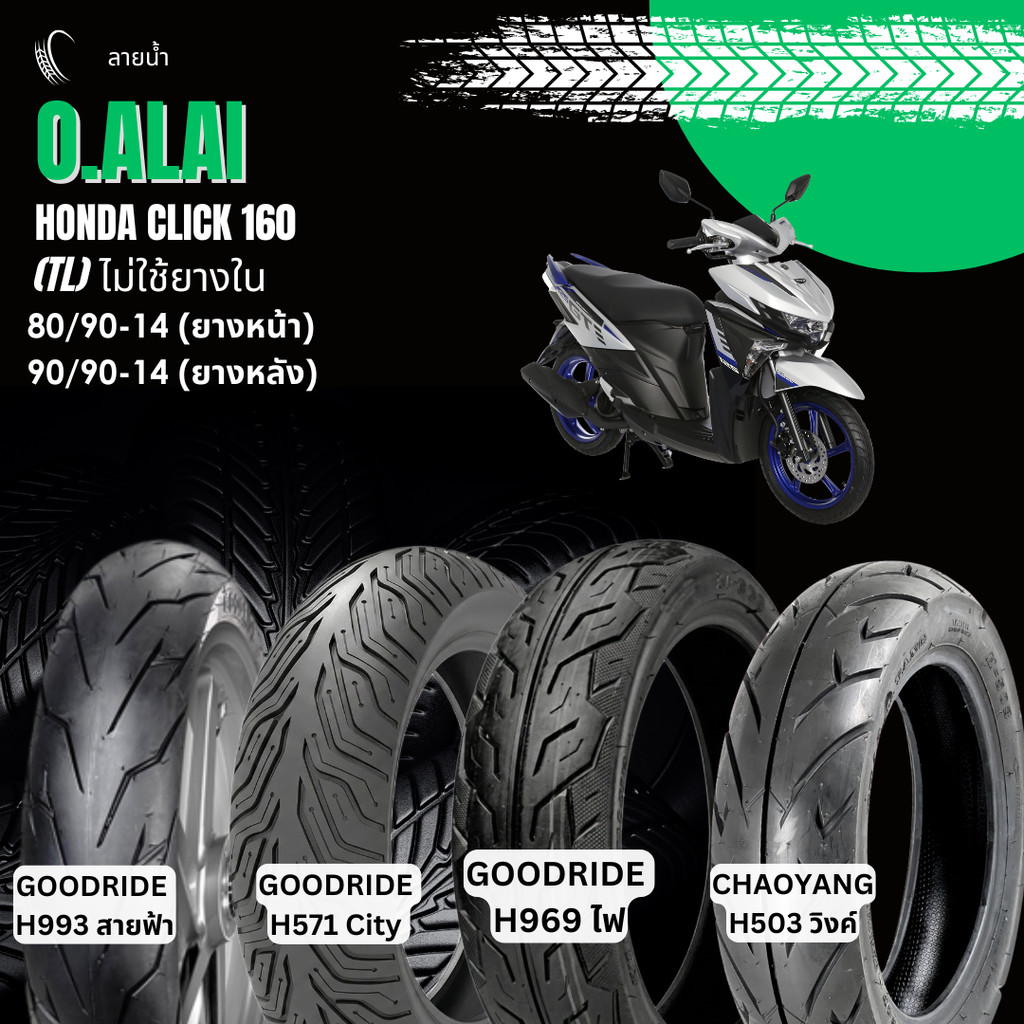 รวมลายยางนอก (Tubeless) ยางหน้า 80/90-14 , ยางหลัง 90/90-14  Honda Click 160