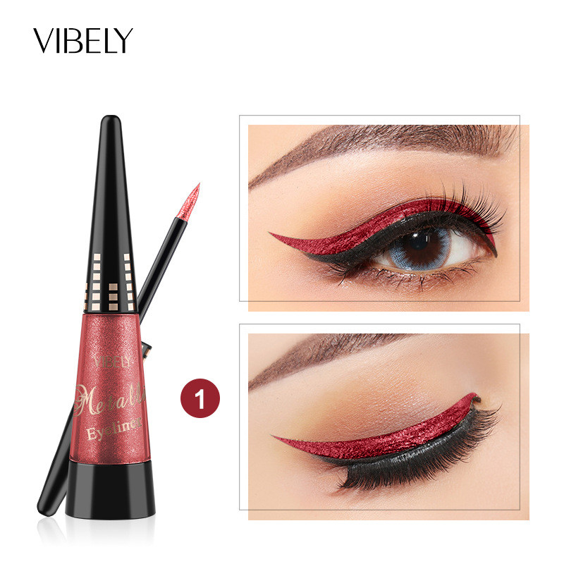 VIBELY Asian Pearlescent Sequin Color Eyeliner Non-Smudge Red Eyeliner Gel Pen Shiny 26.2.2