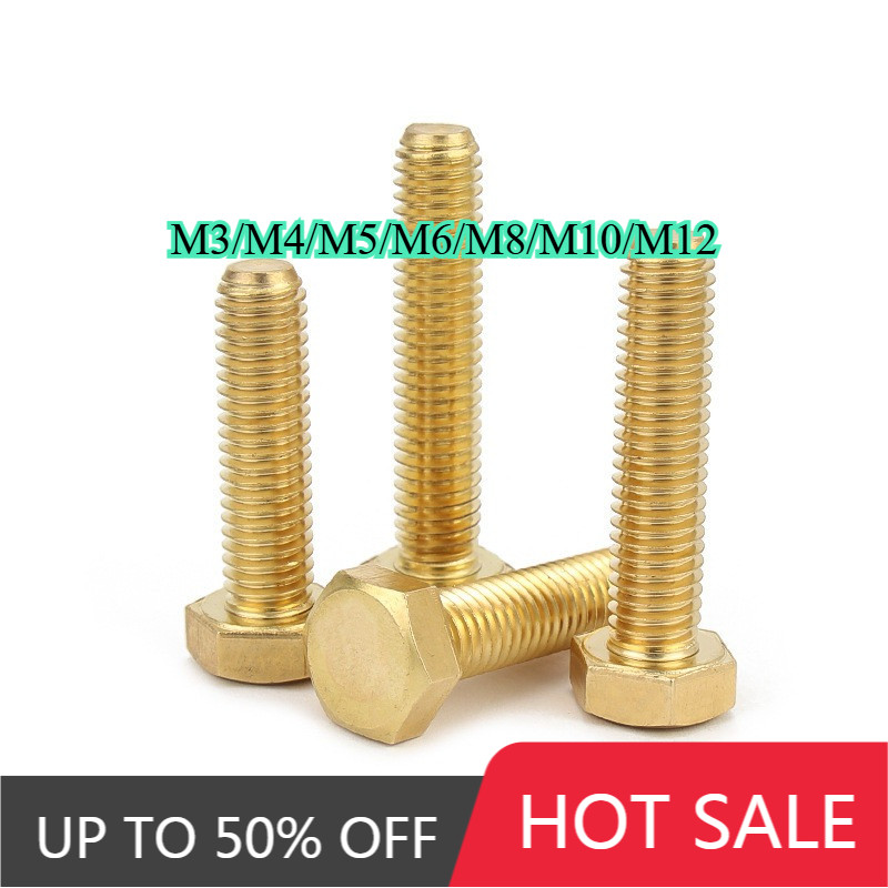 DIN933 สกรูหกเหลี่ยมทองเหลือง M3-M12 L6-100 มม. สกรูหกเหลี่ยมทองแดง