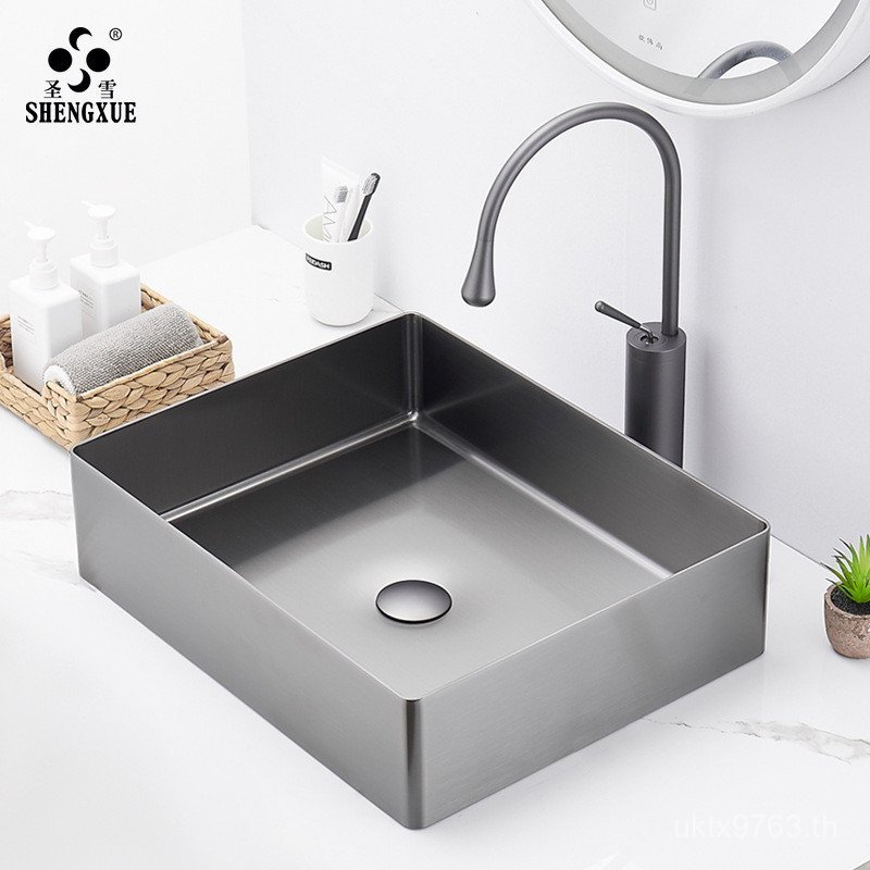 โรงแรมอ่างล้างหน้าสีดําแสงศิลปะห้องน้ําอ่างล้างหน้าสแตนเลสขและเคาน์เตอร์อ่างล้างหน้าหรูหราครัวเรือนอ