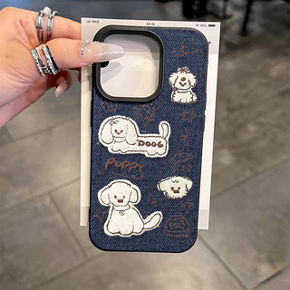เคสหนังลายสุนัขคู่รักสุดเท่ ลายกระต่าย สีเทียนชินจังสำหรับ IPhone 16 11 13 15 12 14 Pro Max XR XS X Max 16 15 7 8 Plus