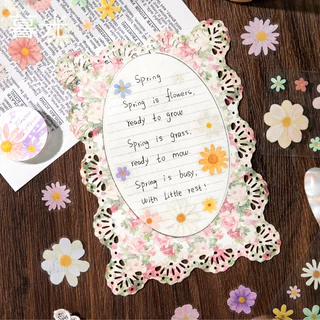 PET เทปสติกเกอร์สําหรับ Journaling Pre-Cut Daisy ดอกไม้ Washi เทปสติกเกอร์ตกแต่งเทปสําหรับงานฝีมือ Scrapbooking Junk Journal Supplies