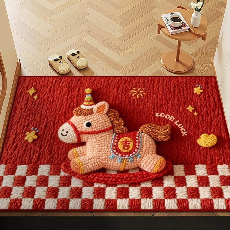 LFTH ม้าปีทอคริสตัลกํามะหยี่แผ่นพื้นห้องน้ําดูดซับลื่นแผ่นเท้า Entrance Foyer Mat lfth