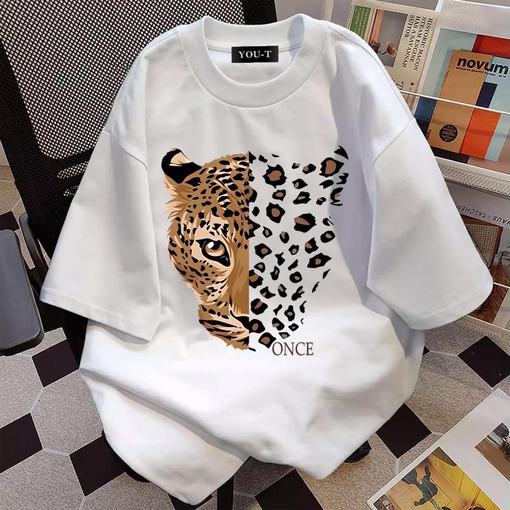 🌷Top.basic🌷เสื้อยืด oversize ผ้าCOTTON ลาย แขนสั้น ไม่ต้องรีด เนื้อผ้าเกรดพรีเมียม คอกลม 'ONCE Leopard' t shirt