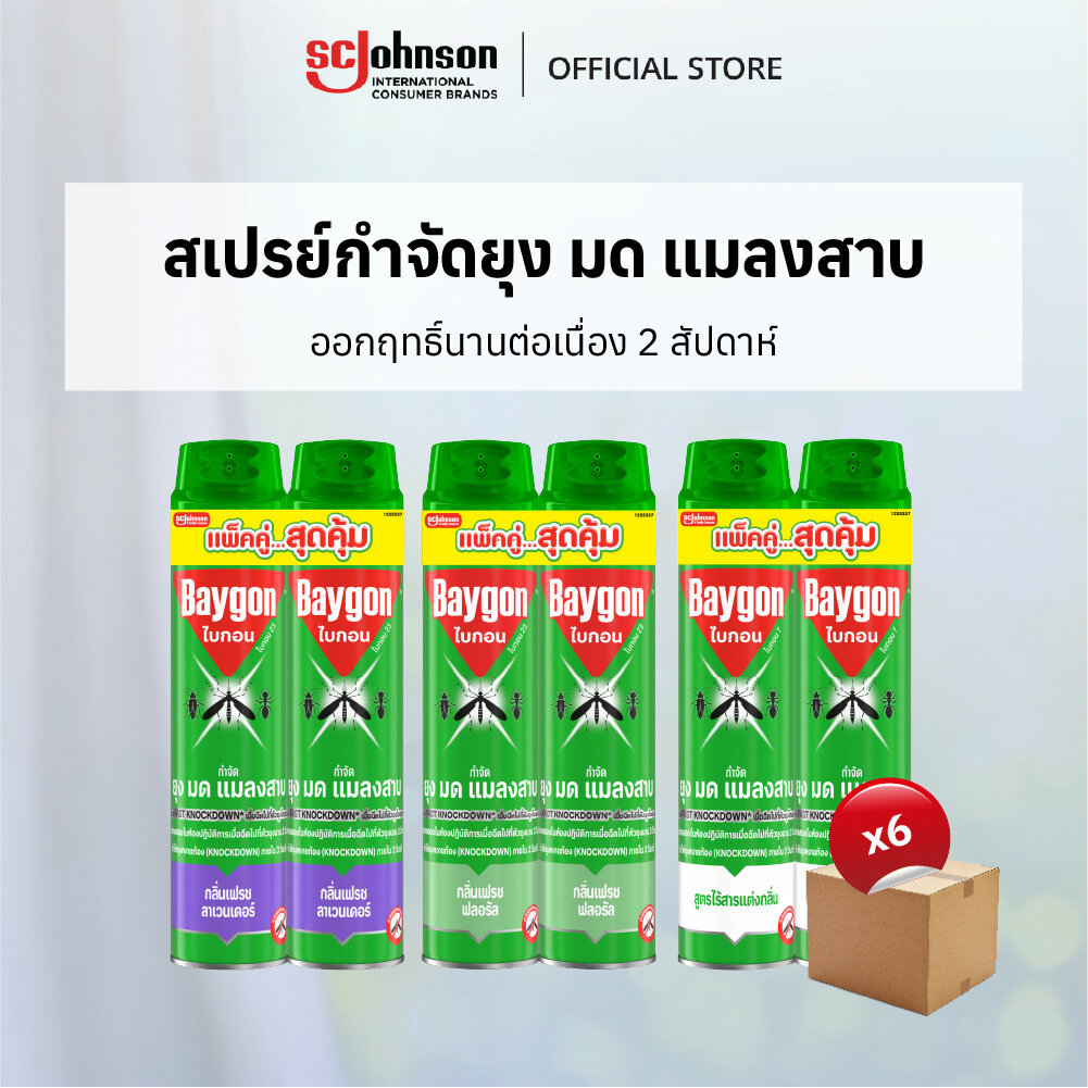 [ยกลัง] ไบกอนเขียว สเปรย์กำจัดยุง ยาฉีดยุง มด แมลงสาบ 600 มล. (แพ็คคู่ x 6)