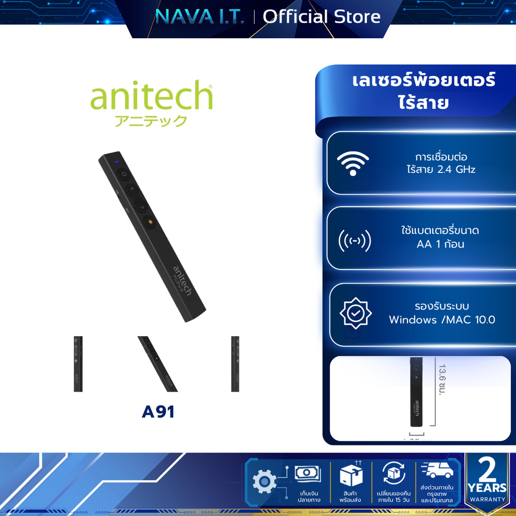 ANITECH A91 WIRELESS PRESENTER เลเซอร์พ้อยเตอร์ พรีเซนเตอร์ แบบไร้สาย