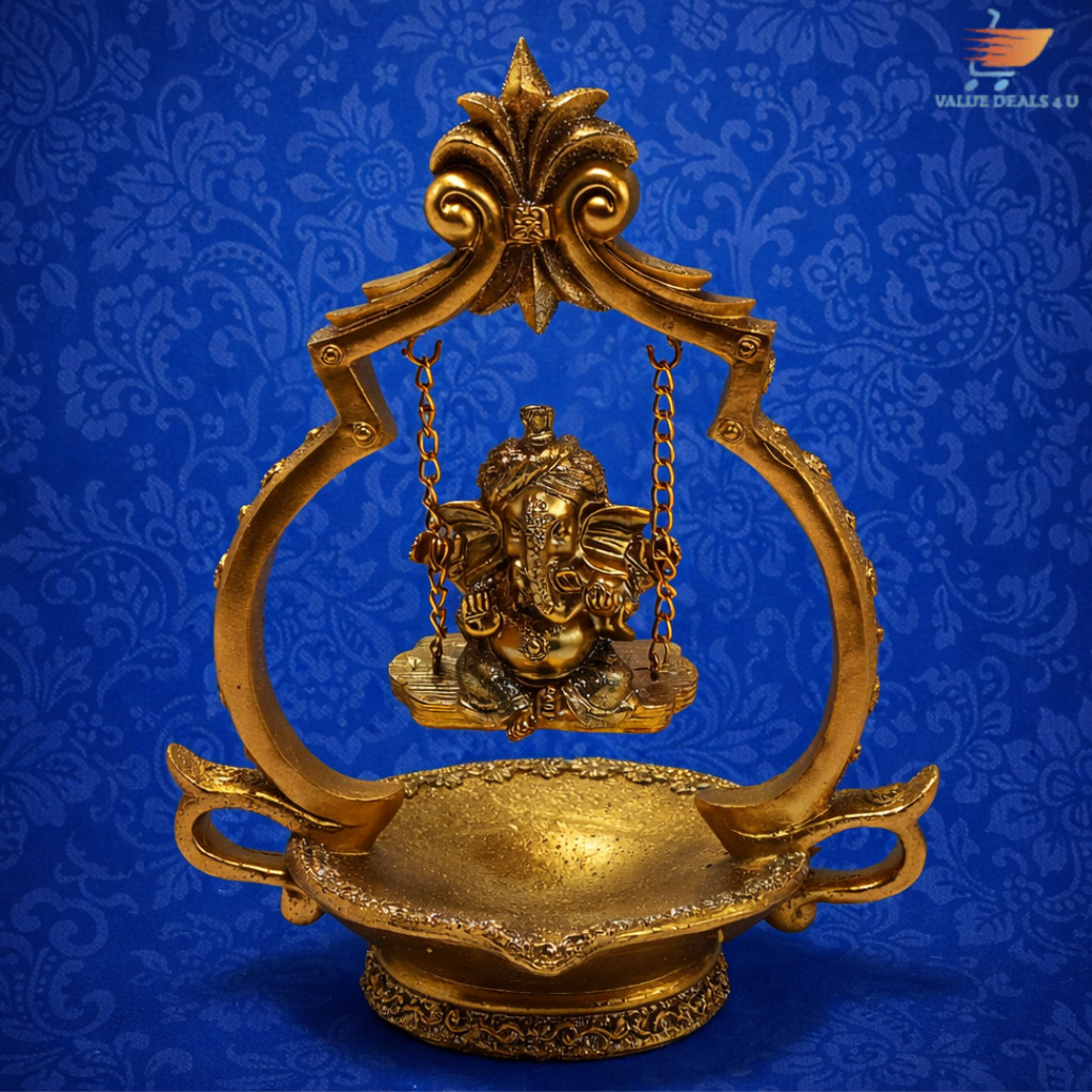 Golden พระพิฆเนศ Swing Idol Jhoola Murti - รูปปั้น Lord Ganpati สําหรับวัดบ้านห้อง Vastu Decor Spiri