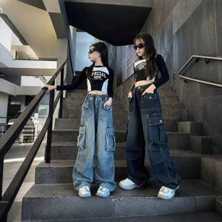 [Y D]🔥พร้อมส่ง🔥กางเกง  เด็ก  ผู้หญิง กางเกงยีนส์คาร์โก้เด็ก …