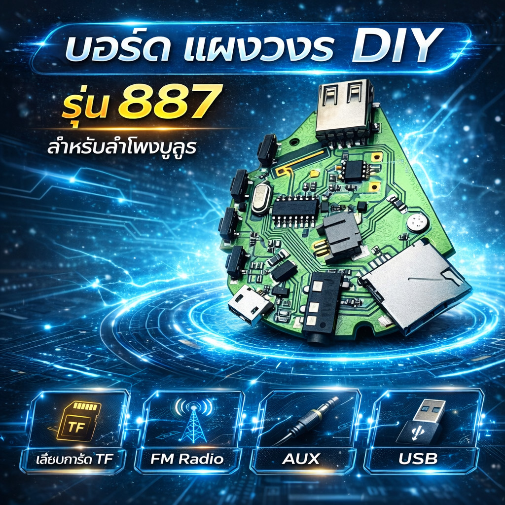บอร์ด แผงวงจร DIY รุ่น 887 สำหรับลำโพงบลูทูธ รองรับการเสียบการ์ด TF, FM Radio, AUX และ USB งานDIY (ราคาต่อ1ชิ้น)