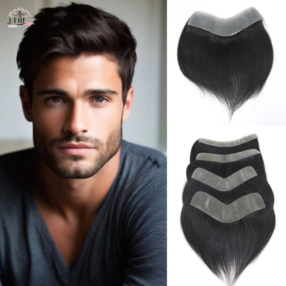 JEREMY1 Hairpiece Ultra-Thin Human Hair สำหรับหน้าผากและเส้นผมธรรมชาติแบบไม่มองเห็นรอยต่อ สีดำสำหรับการปกปิดผมบางหรือหัวล้าน