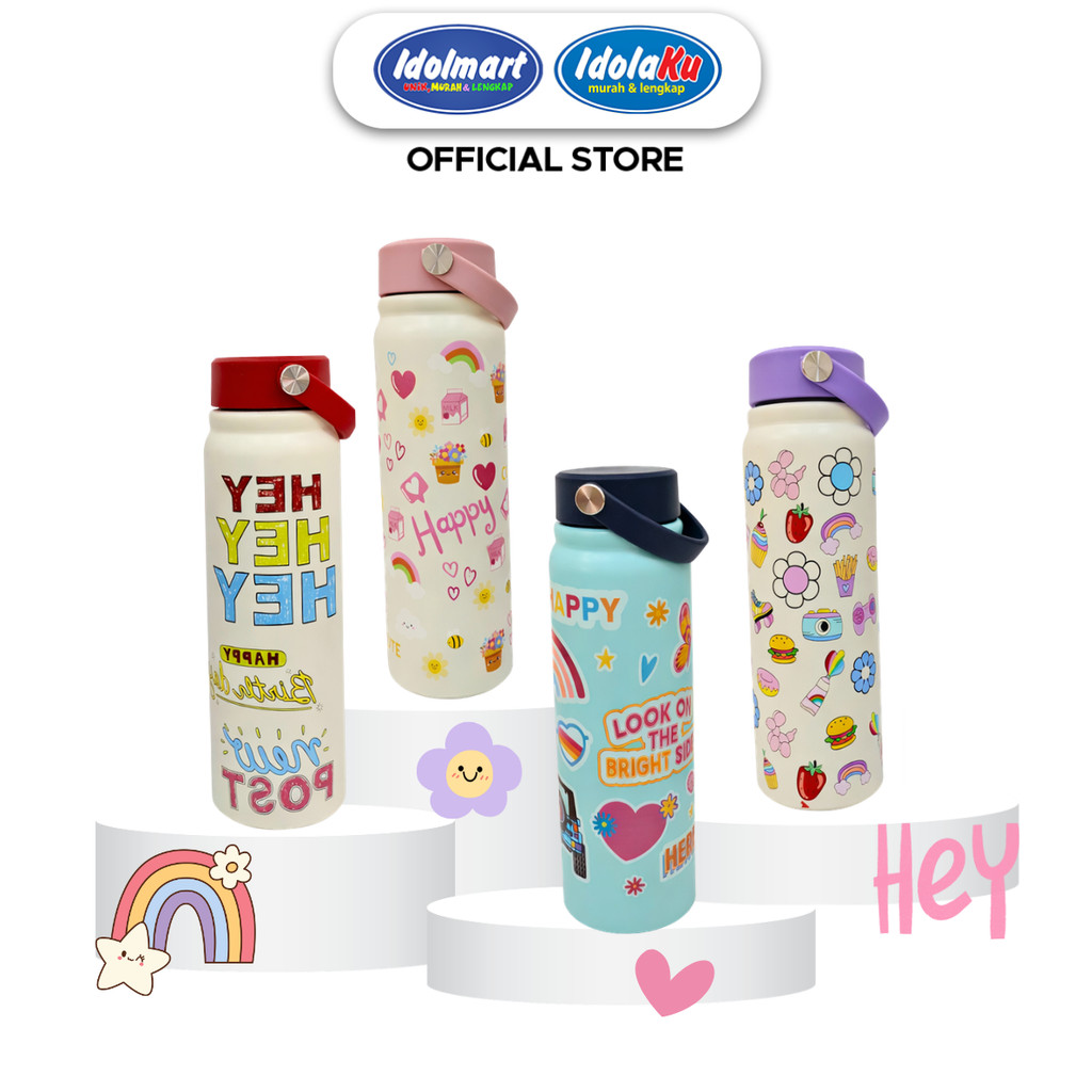 IDOLMART 800ml ขวดดื่มสแตนเลส Aesthetic Tumbler พร้อมสายคล้องคอและฝาเกลียว Surabaya
