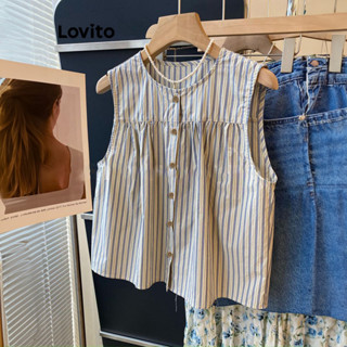 Lovito เสื้อกล้ามกระดุมลายทางหรูหราสําหรับผู้หญิง LNE68335