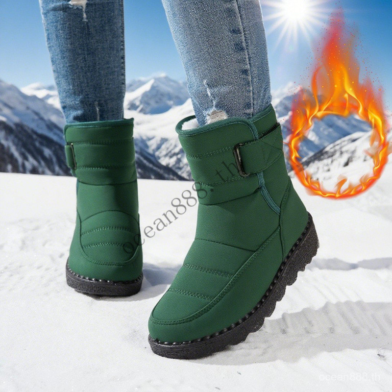 การประกันคุณภาพ Ladies Snow Boots Plus Velvet Cotton Shoes High-Top Womens Shoes Large Women Boots O
