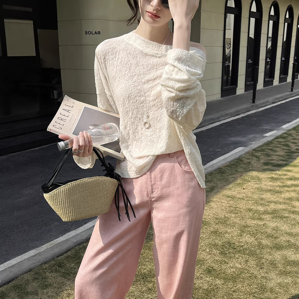 HOO เสื้อท็อปสองชิ้นคอปกสายเดี่ยวแบบนุ่มและข้าวเหนียวสําหรับผู้หญิง CSA840