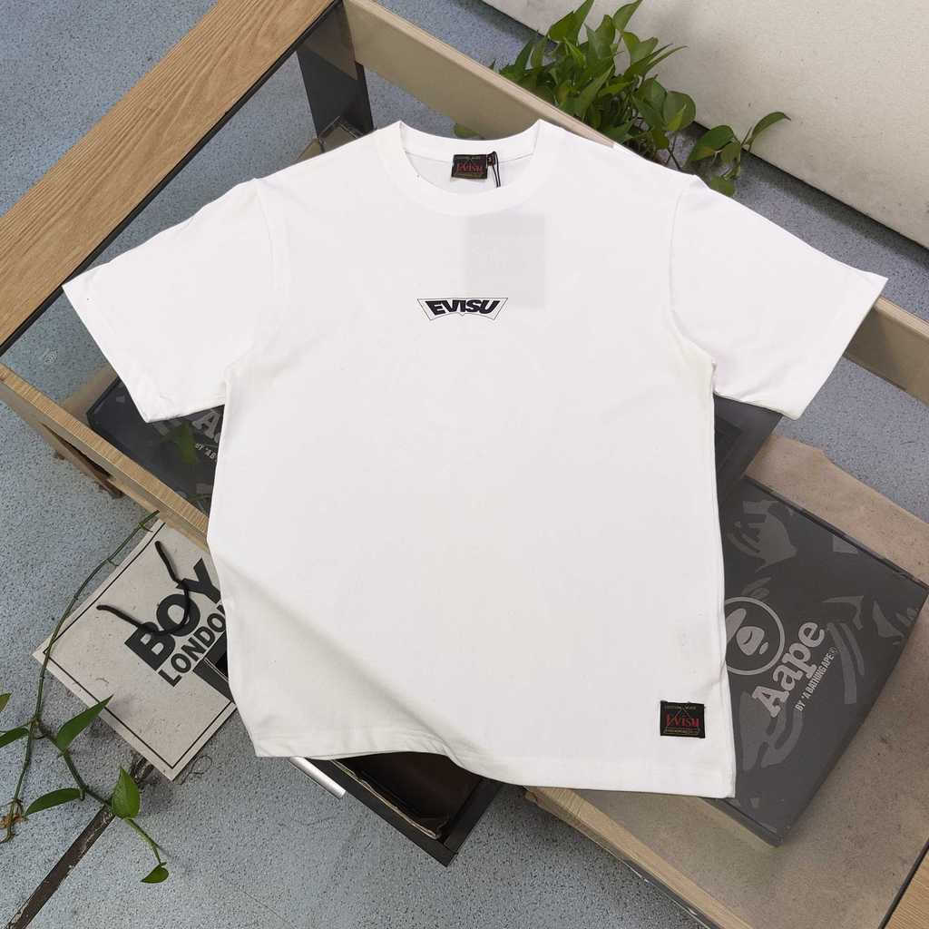 Evisu/Fushen 2026 เสื้อยืดคอกลมแขนสั้นสไตล์คู่ผู้ชายรอบคอSlim-Fit Bottomingเสื้อหนา Imperviousผ้าฝ้า