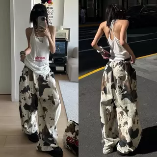 **กรุณาดูไซส์ก่อนสั่งซื้อ**BY0476 กางเกงยีนส์ทรงเอวเทหลังสูงหน้าต่ำ ลายวัวสีน้ำตาล ขาbarrel แต่งตะเข็บ benly co