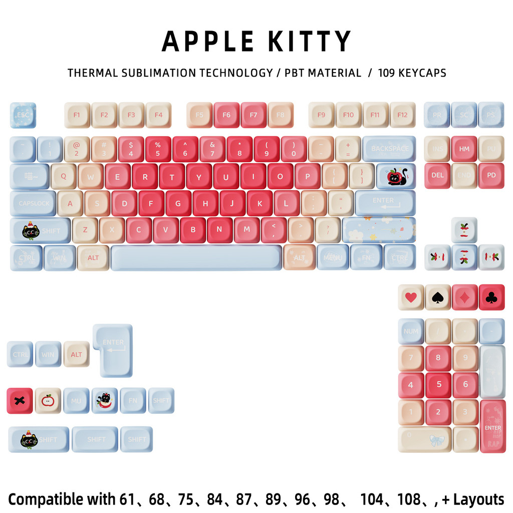 Thai Language MOA ธีมลูกแมวคีย์บอร์ดแบบกลไก Keycap PBT Keycap Cross Switch Keycap ระเหิดห้าด้านขนาดเล็กครบชุด
