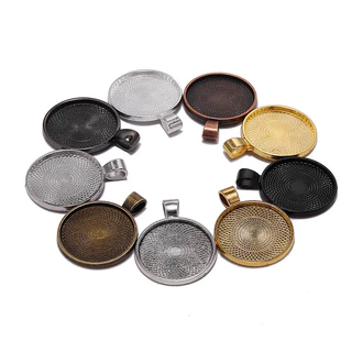 10ชิ้น ฐานจี้วินเทจ 20-30มม มีลายสวยงาม สำหรับใส่หินแก้ว (Cabochon) อะไหล่ DIY ทำสร้อยคอและพวงกุญแจ
