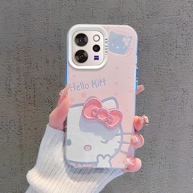 เคส Vivo V70 เคส Vivo V70 FE เคสลายน่ารักการ์ตูนแมวเหมียว พร้อมเพชรคริสตัล 3 มิติ โบว์สีชมพู เคสมือถือกันกระแทก ขอบซิลิโคนอ่อน เหมาะสำหรับนักเรียนและผู้หญิง