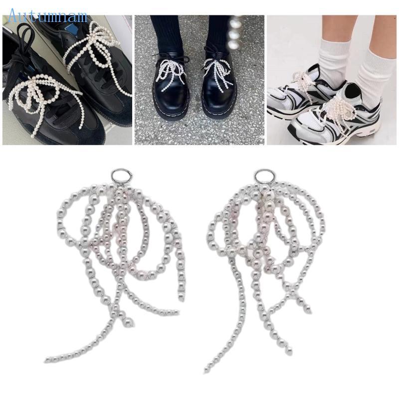 AUTU Elegant Pearl Bowknot Charm สําหรับพวงกุญแจเครื่องประดับทํารองเท้าหัวเข็มขัดเครื่องประดับ