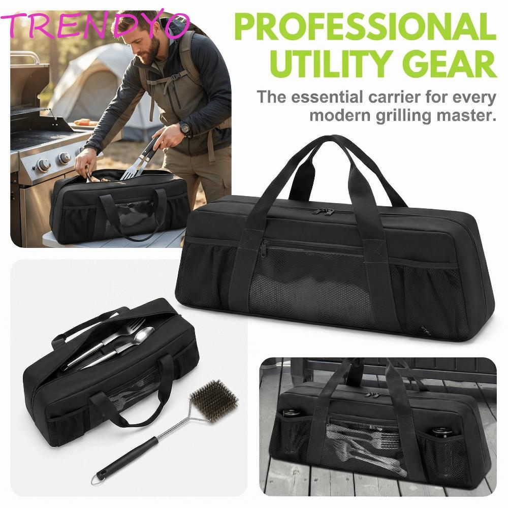 TRENDYO Grill Tool Storage Bag, ที่เก็บเครื่องมือย่างผ้า Oxford ความจุขนาดใหญ่, กันน้ําทนทานหลายช่องถุงเก็บเครื่องมือบาร์บีคิวหลายกระเป๋ากิจกรรมปิคนิค