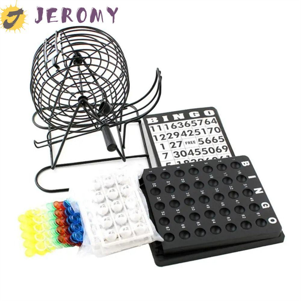 เจโรมี บิงโก|พร้อม 75 Ball 18 Card Bingo Game CAGE, ชุดอุปกรณ์บิงโก 150 Token Markers เกมกระดานความบ