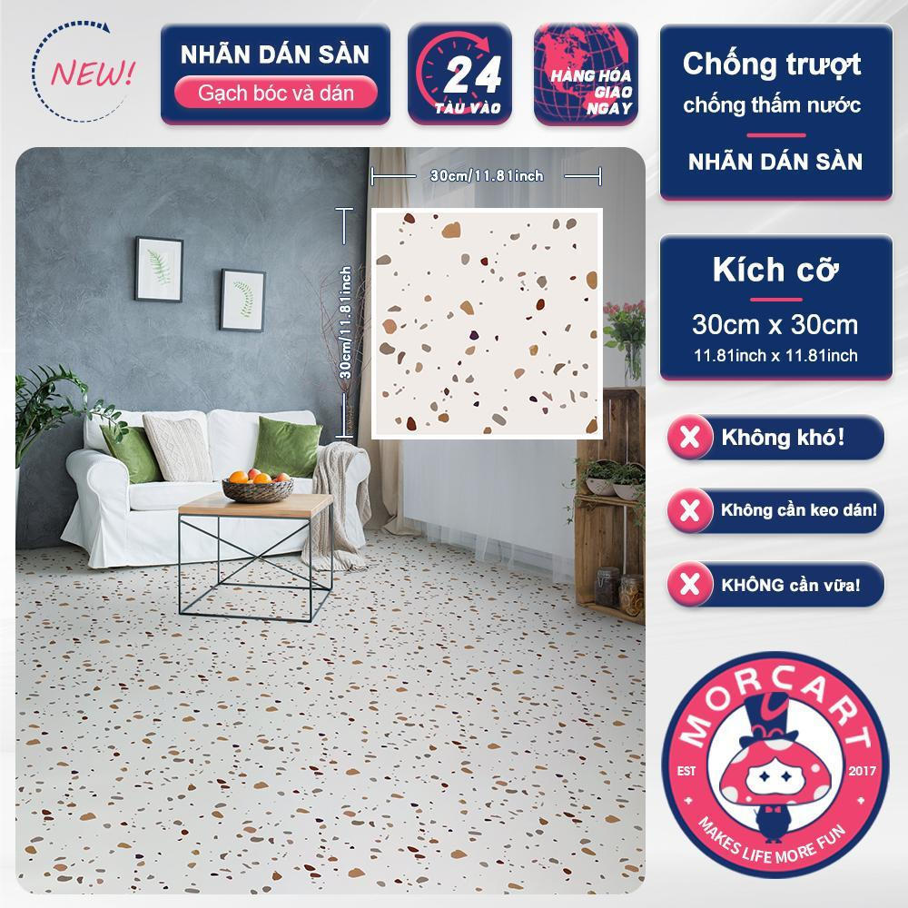 สติ๊กเกอร์ติดพื้น MORCART 11.8" x 11.8" กันน้ํา ติดตั้งง่าย สติ๊กเกอร์พื้น DIY ลายหินขัด เหมาะสําหรับห้องน้ํา ห้องครัว และผนัง มี 1 / 10 ชิ้น