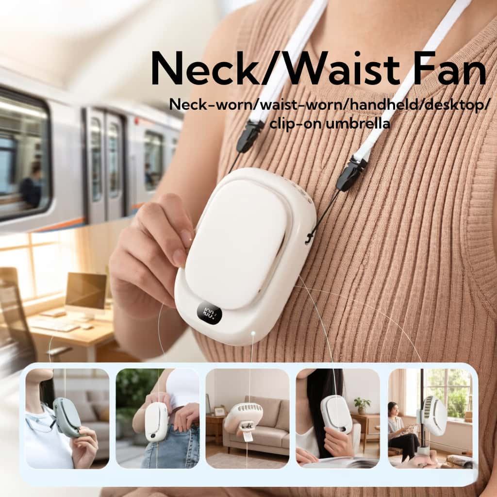 [dolife Cool Summer] แบบพกพาแขวนคอแขวนเอวคลิปร่มพัดลมพกพาชาร์จ USB จอแสดงผล LED Leafless พัดลมความเร็วสี่ความเร็ว [ติดตามร้านค้าเพื่อรับคูปอง]