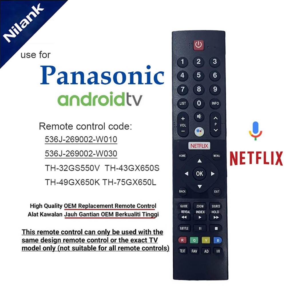 NiLANK Remote รีโมททีวี Panasonic Smart TV คำสั่งเสียง รีโมท NETFLIX ของแท้  536J-269002-W010 Th-32gs550v