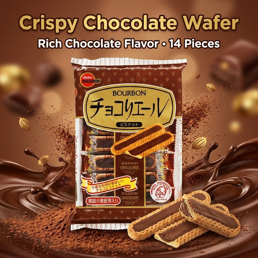 Bourbon Chocoriere Biscuit Sticks 14pcs – Whole Wheat Chocolate Cookies, Japan