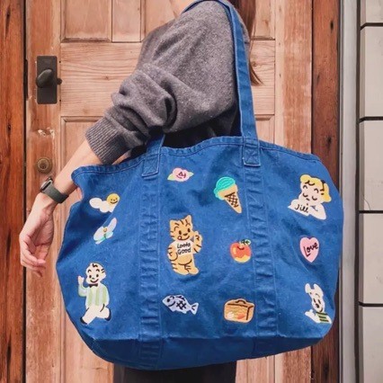 กระเป๋ายีนส์ปักลายการ์ตูนสไตล์ญี่ปุ่น น่ารัก สะพายไหล่ได้ Tote Bag ใบใหญ่ ความจุเยอะ ใช้ได้ทุกวัน รุ่นฮิต