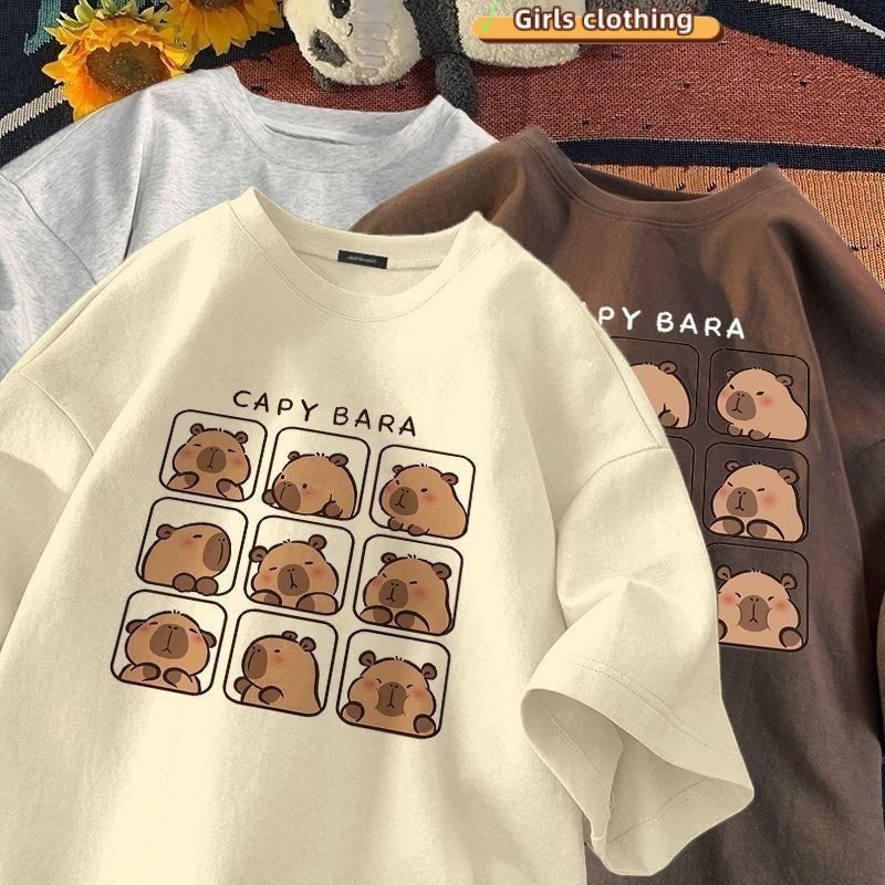 เสื้อยืดครึ่งแขนการ์ตูนน่ารักสำหรับเด็กหญิงและเด็กชาย ทำจากผ้าฝ้ายแท้ จัดส่งไว