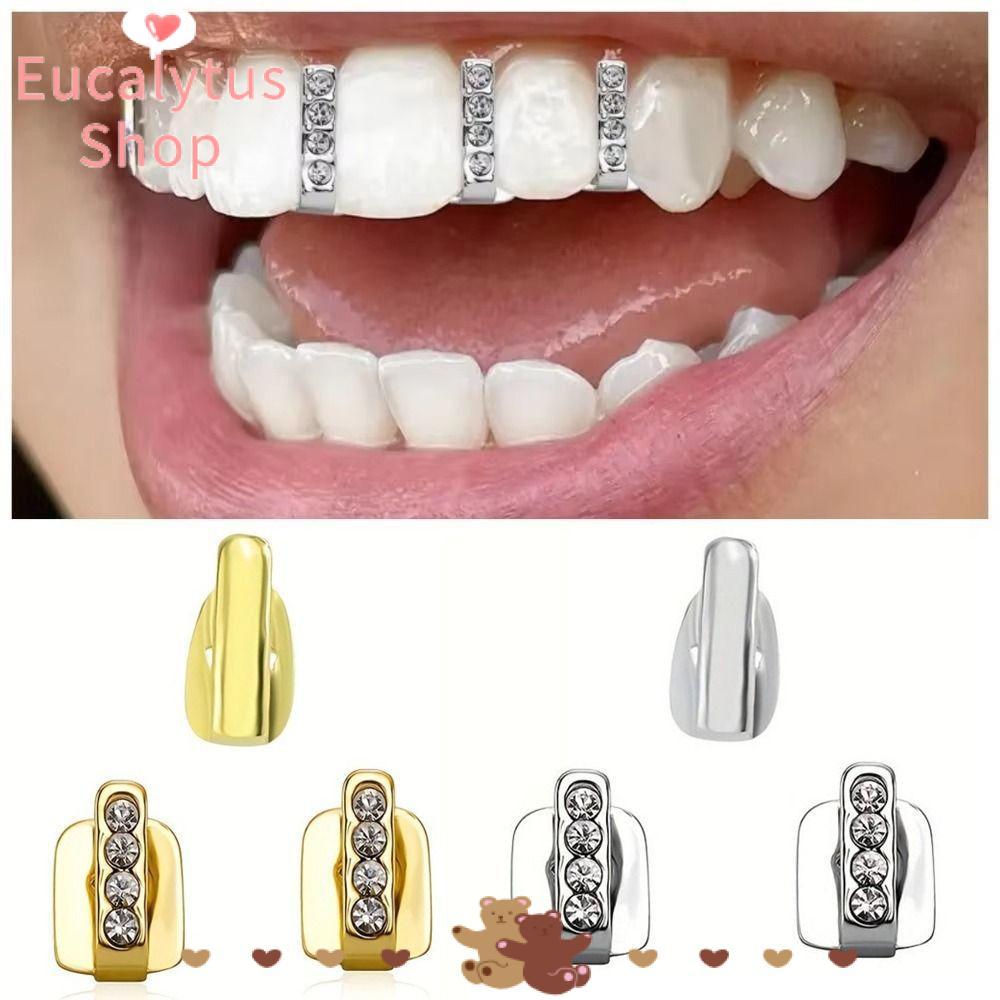 EUCALYTUSS 3 ชิ้น Hip Hop ฟัน Grillz, Hollow เงา Zircon Grillz, Rhinestone ฟันเครื่องประดับผู้หญิงผู